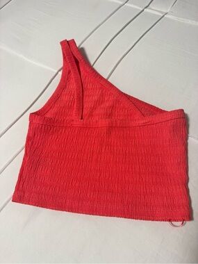 American Eagle Outfitters One-Shoulder Ribbed Coral Crop Top